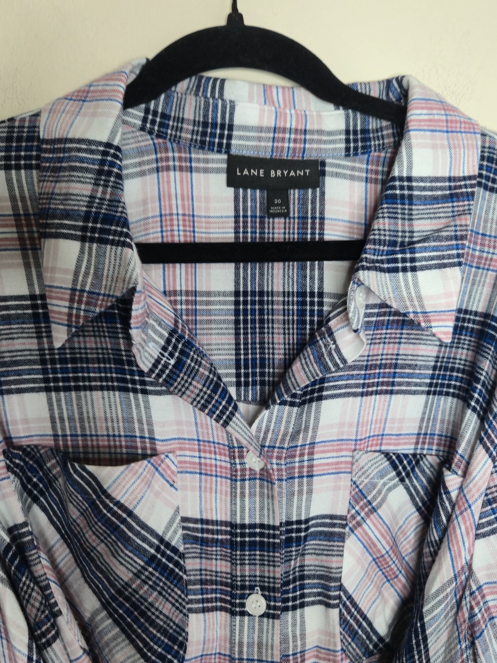 Lane Bryant Plaid Shirt Dress Size 20 Pink Blue Midi Button Front Tie Waist Plus - Picture 4 of 9
